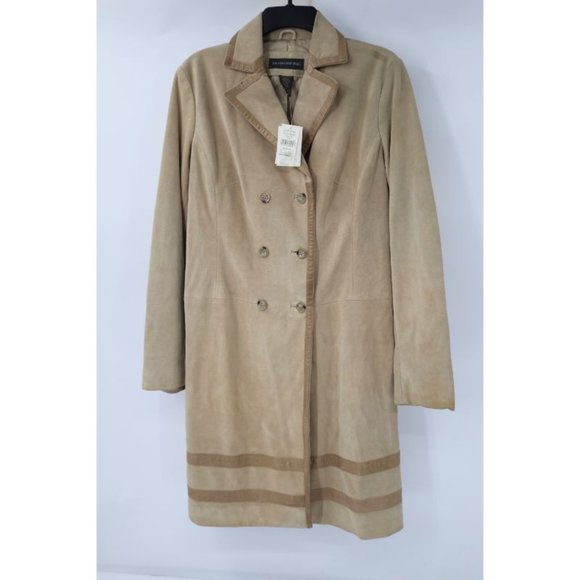 NWT Banana republic coat women's Medium double breasted suede leather trim long - Picture 1 of 16